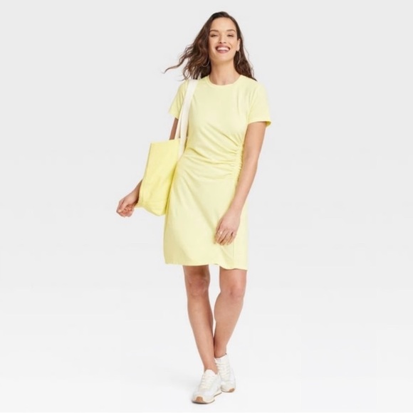 Universal Thread Dresses & Skirts - Yellow Ruched T-shirt Dress by Universal Thread